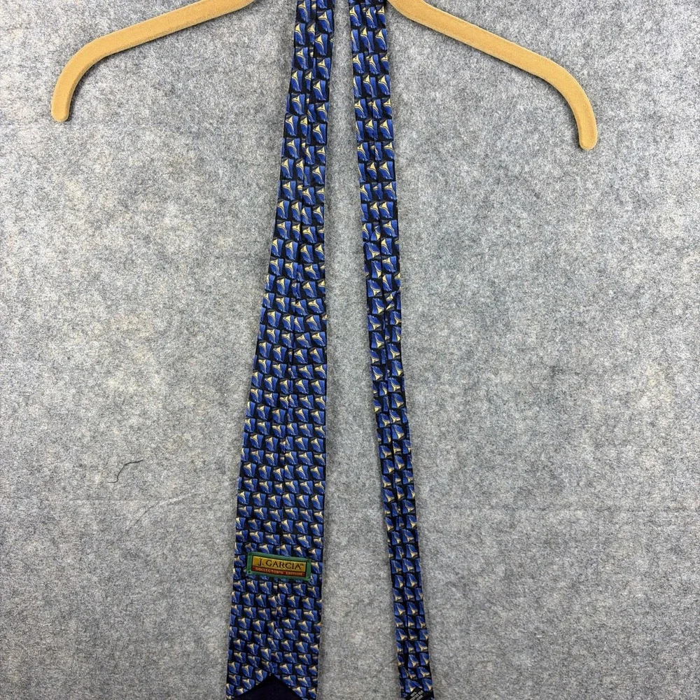 J. Garcia Silk Tie Blue / Yellow Geometric Art Jerry Garcia Y2K